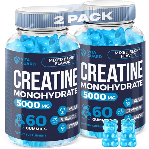 [BRSROBQYC4PGY2TO] Vita Guard 5000mg Creatine Monohydrate Gummies Formula for Men and Women Ultimate Muscle Builder, Energy Booster & Pre-Workout Supplement (2 Pack)