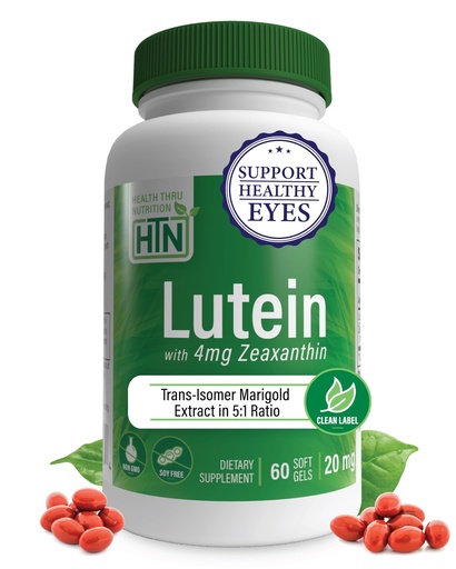 [BRSWIGQ7AQEAYGTK] Lutein 20mg with Zeaxanthin 4mg 60 Softgels | Trans-Isomer Marigold Extract in Nature Identical 5:1 Ratio | Supports Healthy Eye, Skin and Brain | Non-GMO Soy & Gluten Free | by Health Thru Nutrition