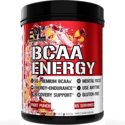 [BRSWGFQBCQGQEDLA] Evlution EVL BCAAs Amino Acids Powder - BCAA Energy Pre Workout Powder for Muscle Recovery Lean Growth and Endurance - Rehydrating Post Workout Recovery Drink with Natural Caffeine - Fruit Punch