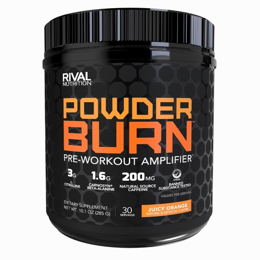 [BRSRACT5PJ6AOYA6] RIVAL NUTRITION Powder Burn Pre-Workout Energy Powder for Men and Women I 3g L-Citrulline, 1.6g Beta-Alanine, 625mg Electrolytes, 200mg Natural Caffeine Per Serving I Juicy Orange, 30 Servings