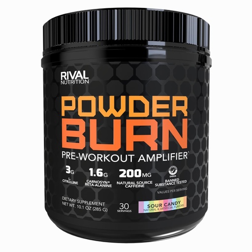 [BRSRACT5DNYWAHQY] RIVAL NUTRITION Powder Burn Pre-Workout Energy Powder for Men and Women I 3g L-Citrulline, 1.6g Beta-Alanine, 625mg Electrolytes, 200mg Natural Caffeine Per Serving I 30 Servings (Sour Candy)