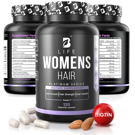 [BRSREEDQBUDQOHI3] Hair Vitamins for Hair Loss for Women – Biotin 10000 mcg – Hair Growth Treatments for Women – Healthy Hair Skin and Nails – Collagen Promotes Hair Strength and Health - 120 Capsules – 30 Servings