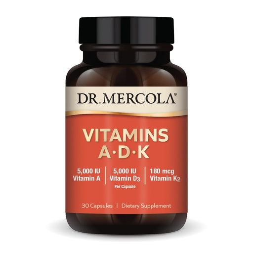 [BRSROC34CIPBSHQV] Dr. Mercola Vitamins ADK, 30 Servings (30 Capsules), Dietary Supplement, 5000 IU Vitamin A & Vitamin D3, 180 mcg Vitamin K2, Supports Immune Health, Non GMO