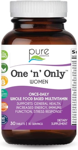 [BRSWIYL2DIHWAEAV] PURE ESSENCE LABS One N Only Multivitamine for Women, Natural One a Day Herbal Supplement with Vitamin D3, B12, and Biotin with Whole Foods, 30 Tablets