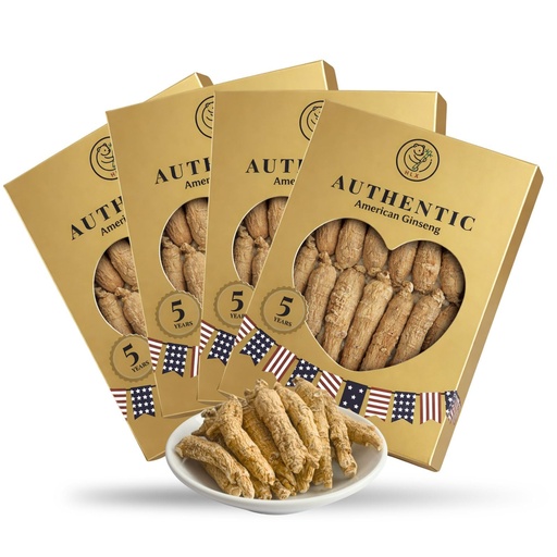 [BRSRGA34AQFA2AA6] 4 Boxes American Ginseng Root – Organic American Panax Ginseng,4oz/Box,Hand-Selected Wisconsin Ginseng Root, Perfect for Tea, Soup & Daily (16 Ounce)