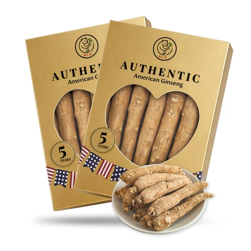 [BRSRGC33OAFR4FAZ] HLX 2 Box of 5 Years American Ginseng Roots — Hand Selected Jumbo Roots, Organic Ginseng Root from Wisconsin, Panax Ginseng for Men & Women（西洋参/花旗参）, for Tea & Soup, Daily Use (4 Ounce)