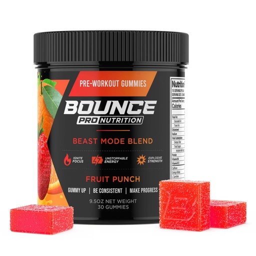 [BRSRGZQHBYARMDLD] Bounce Pro Beast Mode Pre Workout Gummies with Caffeine, Beta-Alanine & L-Tyrosine for Energy, Focus & Training Intensity (30 Count (Pack of 1), Fruit Punch)