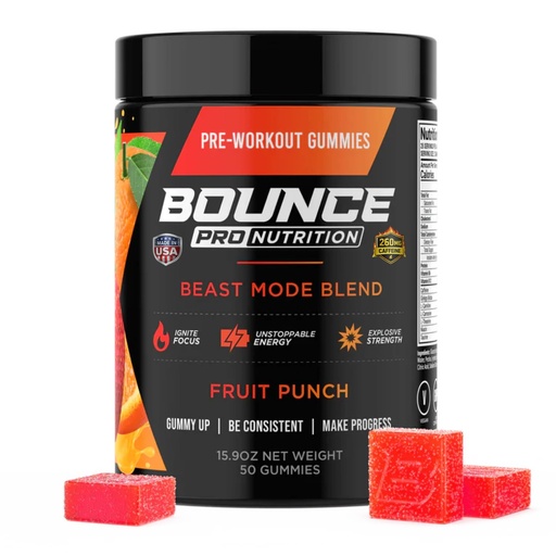 [BRSRGZQHBV6WAETB] Bounce Pro Beast Mode Pre Workout Gummies with Caffeine, Beta-Alanine & L-Tyrosine for Energy, Focus & Training Intensity (50 Count (Pack of 1), Fruit Punch)