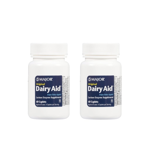 [BRSWIFYLCUBA2DTE] MAJOR Original Dairy Aid - Lactase Enzyme Supplement - 60 Caplets (2 Pack)