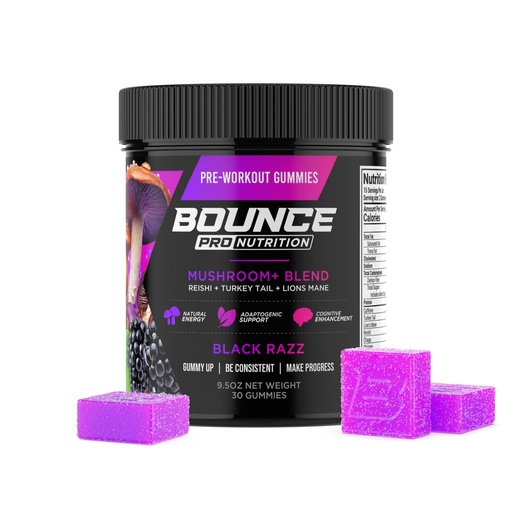 [BRSREZD3BACR4DL6] Bounce Pro Pre Workout Gummies – 30 Vegan Chewable Gummies with Caffeine, Lion’s Mane & L-Theanine for Energy, Focus & Endurance – Mushroom Preworkout for Men & Women – Black Razz Flavor