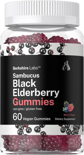 [BRSROCQTBMBAI3AZ] Horbaach Sambucus Black Elderberry Gummies | 60 Count | with Zinc and Vitamin C | Vegan, Non-GMO, Gluten Free Extract for Adults | Berry Flavor | by Berkshire Labs