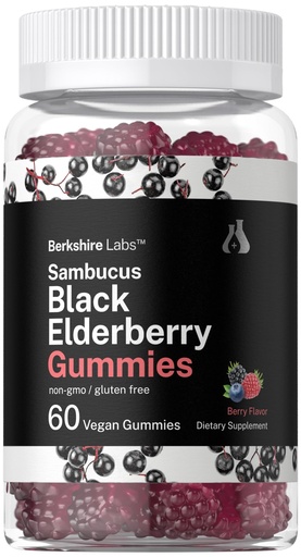 [BRSROCQTBMBAI3AZ] Horbaach Sambucus Black Elderberry Gummies | 60 Count | with Zinc and Vitamin C | Vegan, Non-GMO, Gluten Free Extract for Adults | Berry Flavor | by Berkshire Labs