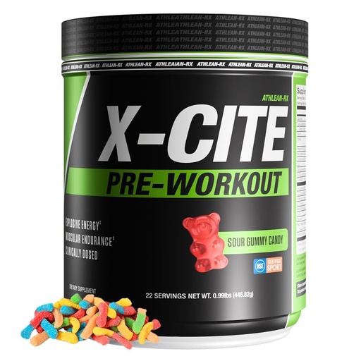[BRSREYAOOR5RQCDJ] X-CITE Pre-Workout by ATHLEAN-X - Enhanced Formula with Beta-Alanine, Creatine & Caffeine for Ultimate Energy, Endurance, Focus & Muscle Pump, NSF Certified for Sports (Sour Gummy Bear)
