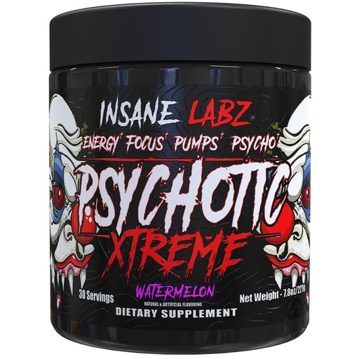 [BRSRGAAKPMJWEADV] Insane Labz Psychotic Xtreme, High Stimulant Pre Workout Powder, Extreme Lasting Energy, Focus and Endurance with Beta Alanine, Panax Ginseng, Theobromine, DMAE (30 Servings, Watermelon)
