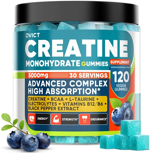 [BRSREBT2AQORG2DF] 99.99% Creatine Monohydrate Gummies for Men Women 5g, 7-in-1 Pre-Workout Complex with BCAA, Taurine, B12/6 & Electrolytes, 6X Boost Energy, Muscle Strength & Recovery, Brain Focus, Vegan, Sugar Free