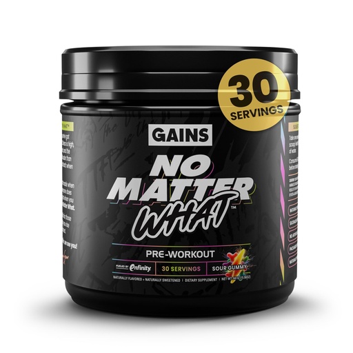 [BRSREFQPA4PAKDLL] Gains in Bulk No Matter What Pre Workout Powder, with Paraxanthine, Amino Acids & L Theanine, Training Supplement for Athletes & Active Lifestyles, Energy & Focus Support, Sour Gummy, 30 Servings