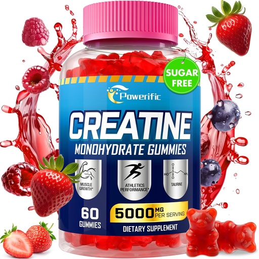 [BRSROCA3CJYQIHTP] Creatine Monohydrate Gummies, Creatine for Women & Men, Pre Workout Creatine Monohydrate Gummies with Taurine, Vitamin B6 & B12 for Muscle, Strength, Energy, Endurance, Vegan, Organic, 60 Count