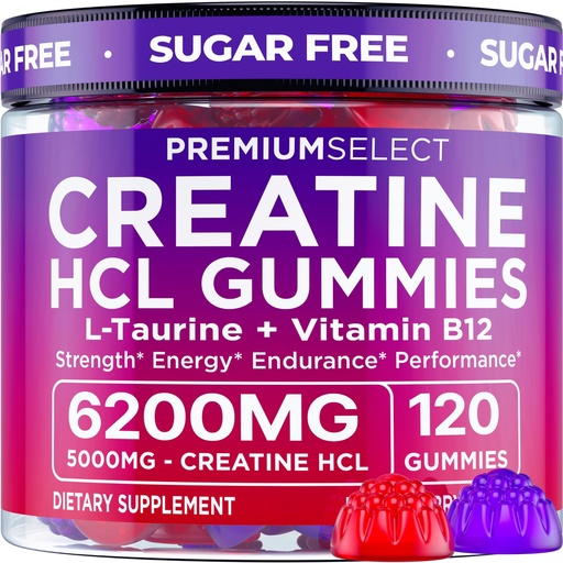 [BRSRE2QCOQBBGDL5] Creatine HCL Gummies for Women & Men - 120 Gummies 6200mg HCL Creatine Chews Advanced Complex with L-Taurine + Vitamin B12 for Muscle Strength, Energy Boost & Booty Gain Gummy - Mixed Berry Flavor