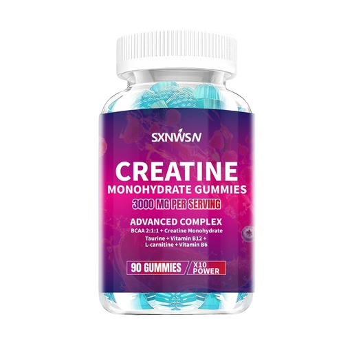 [BRSREHY3BMCQIFY7] Creatine Monohydrate Gummies, Advanced Complex with BCAA, L-Carnitine, Taurine, B Vitamins, 3000mg per Serving, 90 Count, Blueberry Flavored