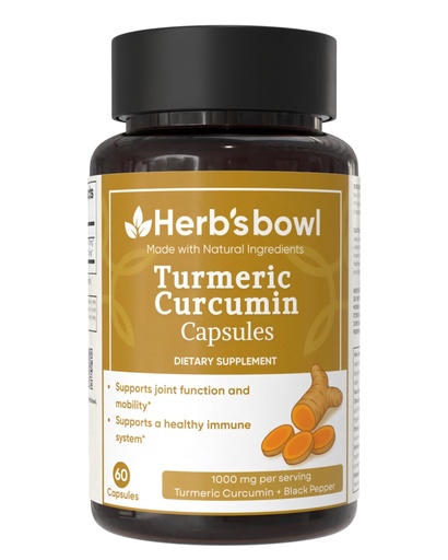 [BRSRGAICAF6Q2HT4] Herb's Bowl Turmeric Curcumin Capsules with Black Pepper, 1000mg per Serving, 60 Count