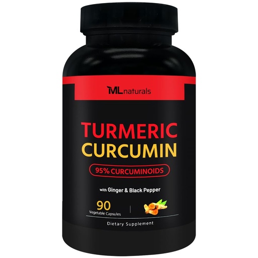 [BRSREGQ5AUGQAHI4] ML Naturals Organic Turmeric Curcumin – 1,800mg, Root Extract 300mg - 120mg Organic Ginger & 15mg Black Pepper (Per Serving) - 90 Vegetable Capsules – Non-GMO