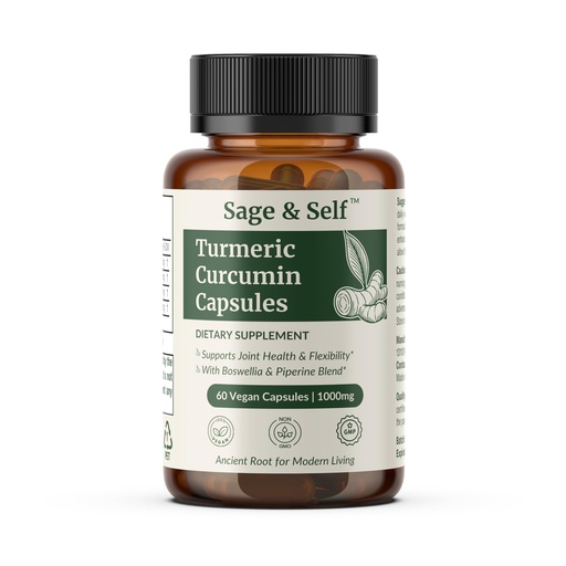 [BRSREEA6OQHRMYI2] Sage & Self Turmeric Curcumin Capsules – 95% Curcumin Extract with Ginger, Boswellia & Black Pepper – 1000 mg Per Serving – Vegan Herbal Supplement (60 Capsules)