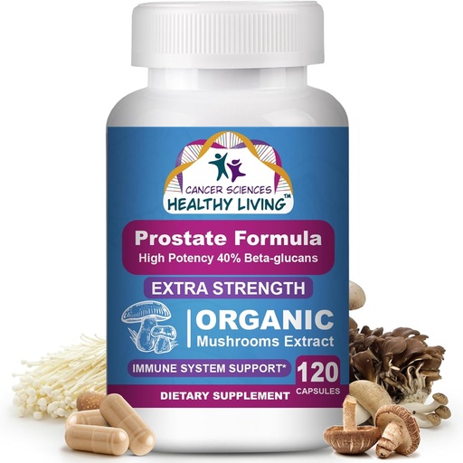 [BRSRA2YEC4CWC2TJ] Cancer Sciences Prostate Wellness Supplements for Men, USDA Certified Organic Mushrooms Extract, Extra Strength 1,500 mg, High Potency 40% Beta-Glucans, Immune, Anti-Aging, Antioxidants, 120 Capsules