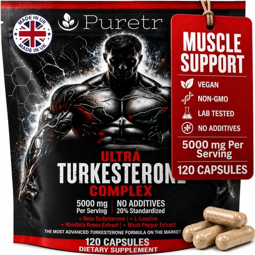 [BRSRGFAKOYGR62Y2] Ultra Turkesterone Complex for Men, 5000mg Herbal Equivalent, 120 Vegan Capsules, Beta Ecdysterone, L-Leucine, Rhodiola Rosea, BioPerine Black Pepper, Strength Endurance and Lean Muscle