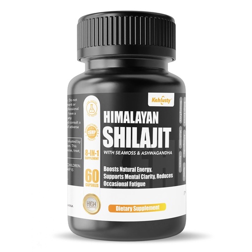 [BRSRGHQRPMPQK2AZ] Himalayan Shilajit Supplement for Men & Women - 8-in-1 with Ashwagandha, Sea Moss, Taurine, Ginseng, Mushroom & Turmeric - Supports Energy & Vitality - 60 Capsules, 30-Day Supply