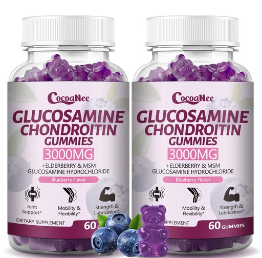 [BRSREEIECN6GY2T6] 2 Packs 3000MG Glucosamine Chondroitin Gummies, Extra Strength Joint Support Supplement with MSM & Elderberry, Flexibility, Antioxidant Immune Support Gummy for Adults, Men & Women 120Cts