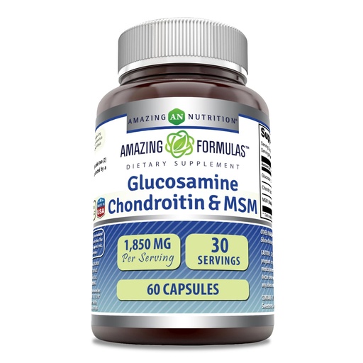 [BRSRABQYAUHWOCT3] Amazing Formulas Glucosamine Chondroitin MSM 1850 mg Per Serving Capsules Supplement | Non-GMO | Gluten Free | Made in USA (60 Count)