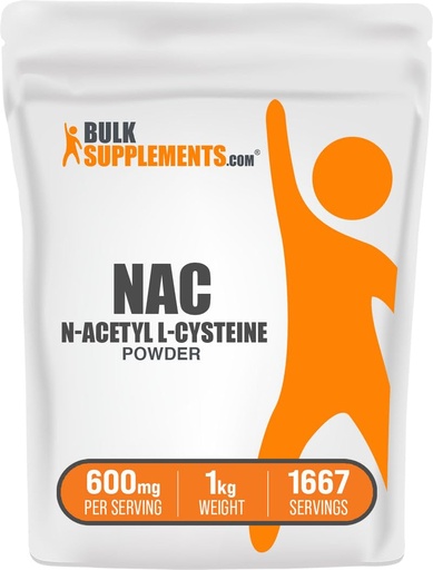 [BRSWIFDRBMHG2DDM] BulkSupplements.com NAC Powder - N-Acetyl Cysteine 600mg, NAC Supplement - Antioxidant Support, Gluten Free - 600mg per Serving, 1667 Servings, 1kg (2.2 lbs) (Pack of 1)
