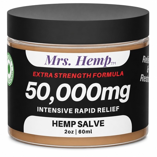 [BRSW2ZQLDN7B6CLA] Mrs. Hemp 50,000mg Salve, Whole Body Topical Application for Hands, Knees, and Elbows, Intensive Moisturizing Skin Balm, 2oz