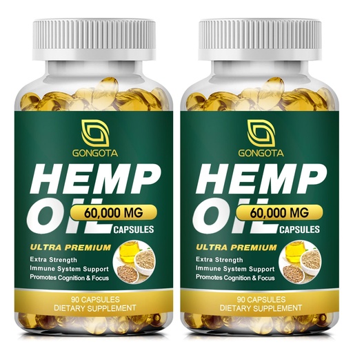 [BRSROEICDN5GGADD] Hemp Oil Capsules - 100% Organic Hemp Oil, 60,000 Max Strength, Supports Immune, Skin, Calm, Sleep & Overall Health - 180 Veggie Softgels