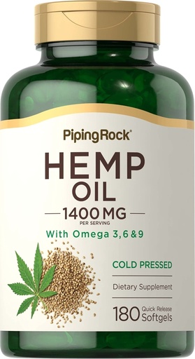 [BRSWGCAZPMPAM23P] Piping Rock Hemp Oil Capsules 1400mg | 180 Softgels | Omega 3 6 9 | Cold Pressed | Gluten Free Supplements, Non-GMO