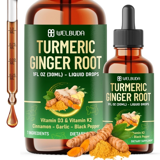 [BRSRE2Y6CJ6QEADA] 7in1 Liquid Turmeric Curcumin with Vitamin D3, Vitamin K2, Ginger, Ceylon Cinnamon, Garlic, Black Pepper - Drops Extract - 2 Month Supply