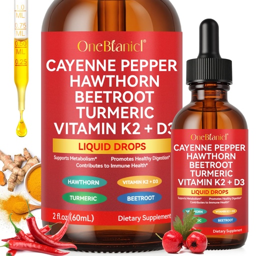 [BRSREHQQOAFRE2A7] Cayenne Pepper Drops Supplement Liquid,Cayenne Health Supplements with Turmeric Curcumin, Hawthorn Berry, Ceylon Cinnamon, Organic Panax Ginseng, Berberine Extract, 2 Oz