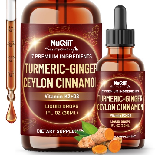 [BRSRE2Y6CEIWADI3] 7in1 Liquid Turmeric Curcumin with Vitamin D3, Vitamin K2, Ginger, Ceylon Cinnamon, Garlic, Black Pepper - Drops Extract - 2 Month Supply