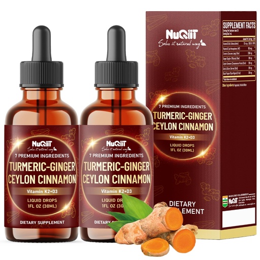 [BRSRE2Y6CEBQECIU] 7in1 Liquid Turmeric Curcumin with Vitamin D3, Vitamin K2, Ginger, Ceylon Cinnamon, Garlic, Black Pepper - Drops Extract - 2 Packs of 30ml - 2 Month Supply