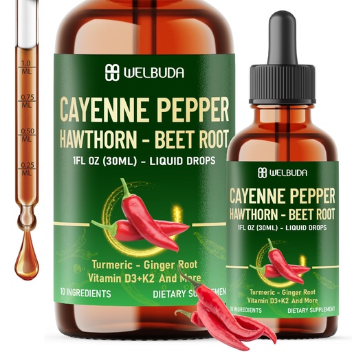 [BRSRE232DMMGA2DL] Cayenne Pepper Liquid Drops with Hawthorn Berry, Beet Root, Turmeric, Ginger, Ceylon Cinnamon, Berberine - Nutrient Absorption - 30ml