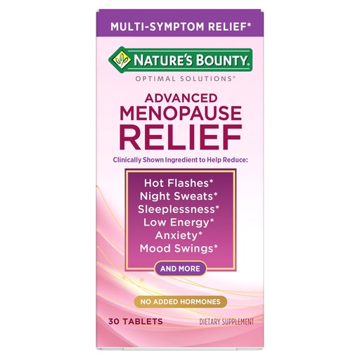 [BRSRACTRO4MAACL5] Nature’s Bounty Optimal Solutions Advanced Menopause Relief, Menopause Supplement for Women featuring Siberian Rhubarb, Hotflash Relief, No added Hormones, Drug-Free, 30 Tablets, 30 Total Servings