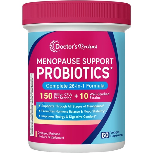 [BRSRABD2C4PQGGT2] Doctor's Recipes Menopause Probiotic Supplements for Women, Black Cohosh for Menopause Hot Flashes, Probiotics with Ashwagandha, Dong Quai, Supports Energy, 60 Capsules