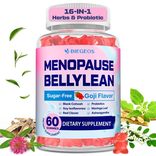 [BRSREZTRCF6BSC3P] Menopause Supplements for Women Gummies, 16-in-1 Probiotic, Black Cohosh & Ashwagandha for Menopause Relief, Hot Flashes, Hormone Harmony, Mood Swings, Belly Burner* & Gut, Sugar-Free - 60 Gummies