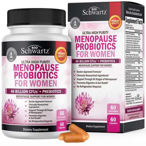 [BRSRMAYKBYNQ2YDG] Menopause Supplements for Women - 40 Billion CFU Menopause Probiotics for Women - Support for Hot Flashes Night Sweats Mood Swings and Balance - Non-GMO, 60 Easy-Swallow Capsules, 60 Servings