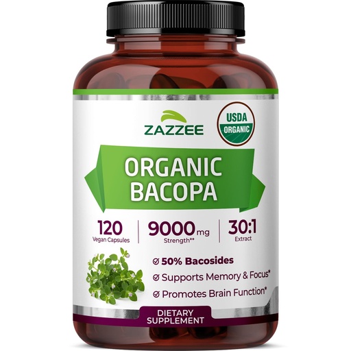 [BRSRGYADAV6RSCTG] Zazzee USDA Organic Bacopa 30:1 Extract, 50% Bacosides, 120 Vegan Capsules, 4 Month Supply, Bacopa Monnieri, Cognitive, Brain & Memory Support, Non-GMO, Organic Herbal Supplement, Made in the USA