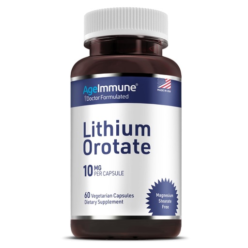 [BRSWYZQNOQIQEFL6] Lithium Orotate 10mg per Capsule - 60 Vegetarian Capsules. Memory and Emotional Wellness Support - Magnesium Stearate Free - 2 Months Supply of Lithium Supplement.
