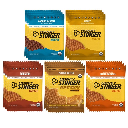 [BRSRGGQTDJYBYDLK] Honey Stinger Energy Waffle Variety Pack – 15 Count (3 Each: Honey, Vanilla, Cinnamon, Salted Caramel, Cookies & Cream) – Organic Honey Energy Snack for Sports, Fitness, Outdoor Activities & On-the-Go Fuel
