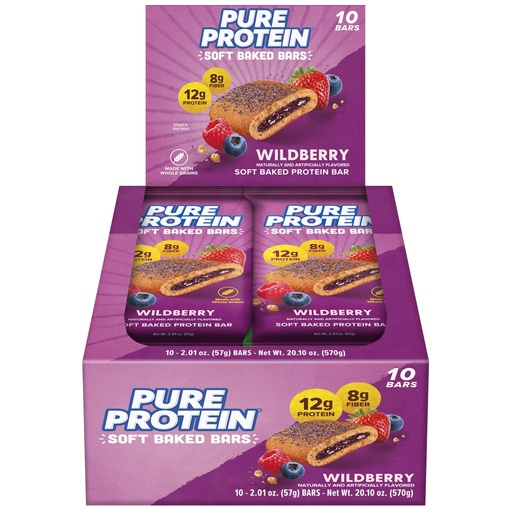 [BRSRECAFCEJWOHL5] Pure Protein Wildberry Soft Baked Protein Bars – 12g Protein, 8g Fiber, Whole Grain Breakfast Bars, High Fiber, Individually Wrapped Protein Snacks for On-the-Go – 10 Count