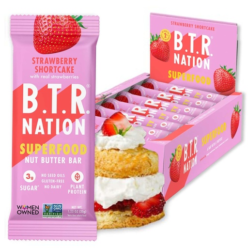 [BRSRO2Y2CN6BSELV] B.T.R. Nation Vegan Superfood Protein Bars - Strawberry Shortcake VITALITY | 12 Bars | Keto, Plant Based, and Gluten Free Low Carb, Sugar Alcohol Free, & Boosted with Powerful Superfood!