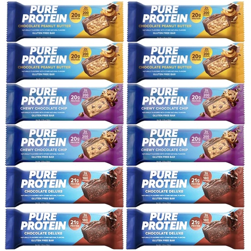 [BRSROALRPN7QYGTK] Pure Protein Bars, High Protein, Nutritious Snacks to Support Energy, Low Sugar, Gluten Free 4 pcs Chocolate Peanut Butter 4 pcs Chocolate Deluxe 4 pcs Chewy Chocolate Chip